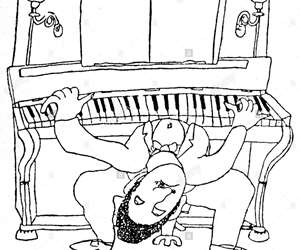 Cocteau drawing man upside down piano